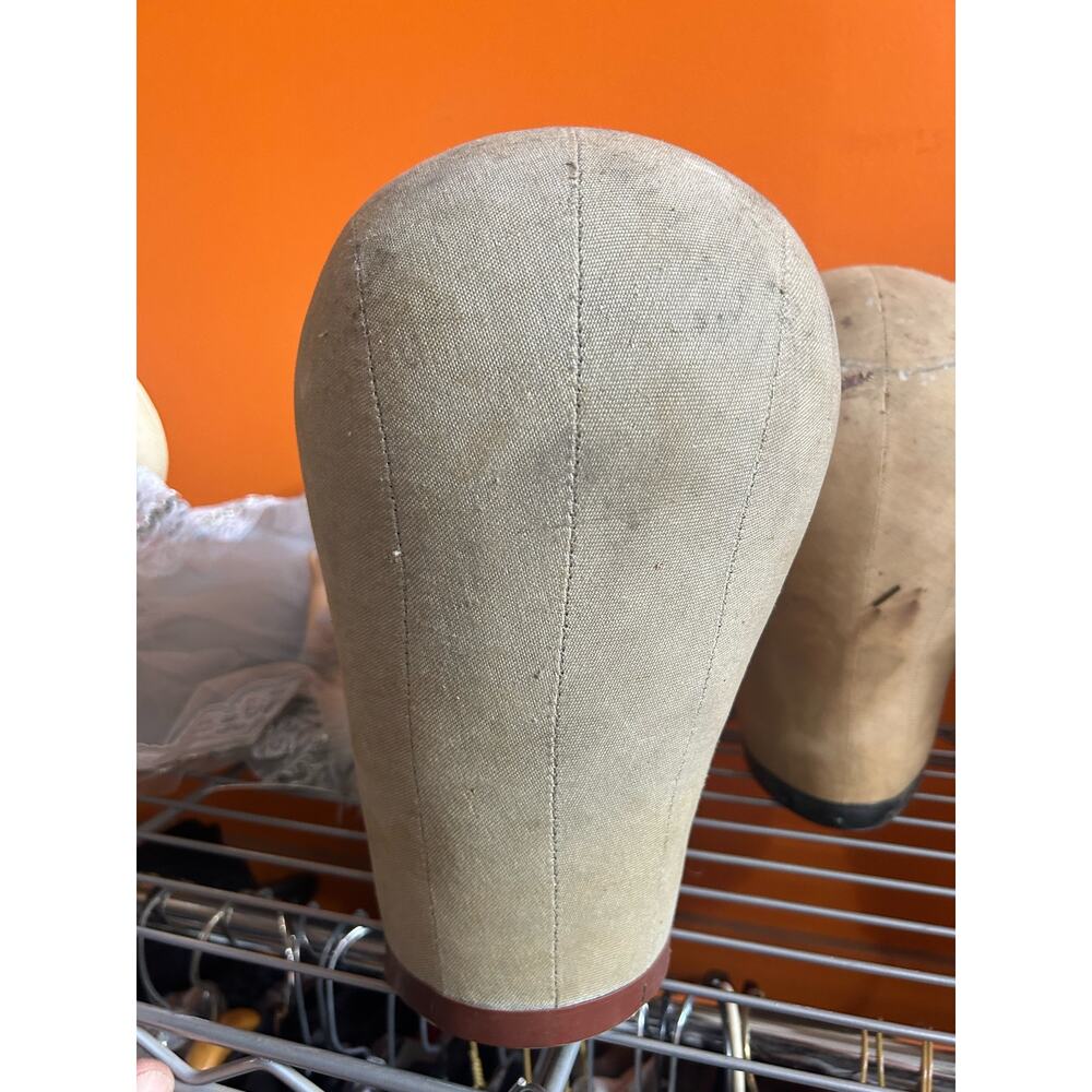 ANTIQUE CANVAS MILLINERS HAT BLOCK MANNEQUIN HEAD SHOP WIG DISPLAY STAND 04